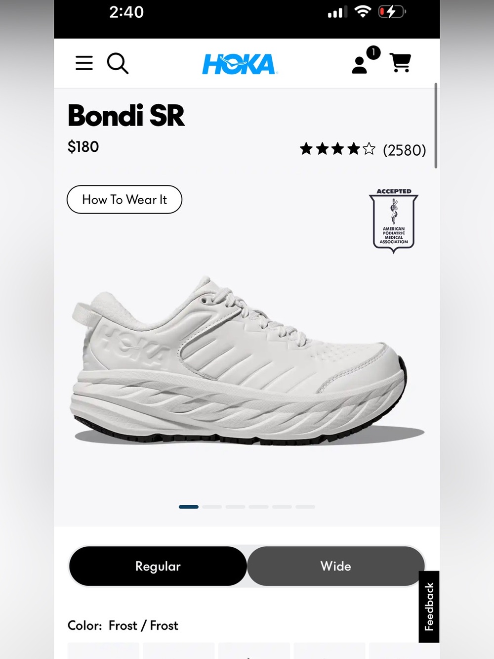 HOKA Bondi SR Waterproof Leather Shoe — Frost